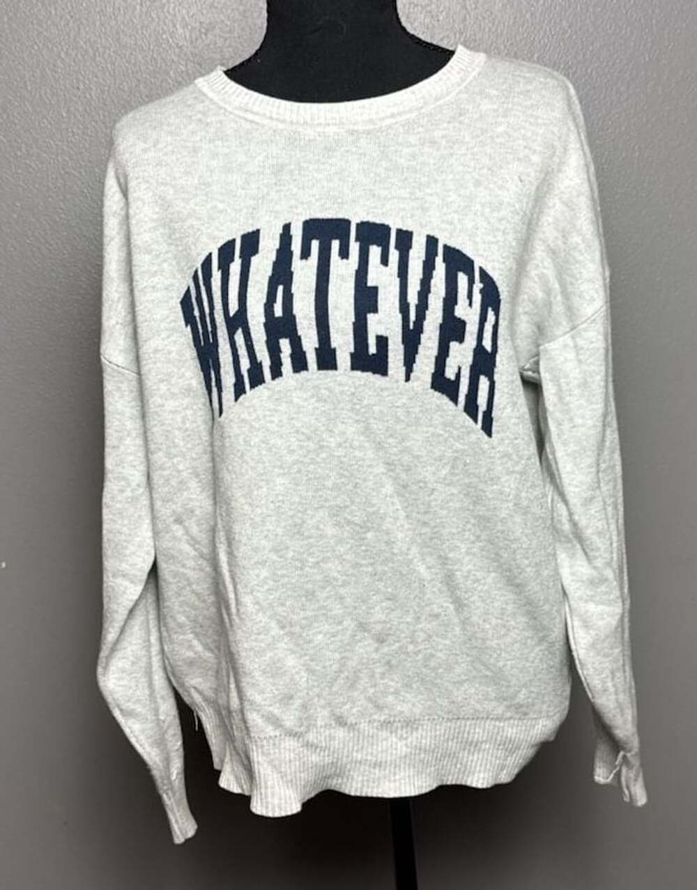 Pink Rose WHATEVER Gray Knit Sweater Pullover Crew Neck Women's Size M